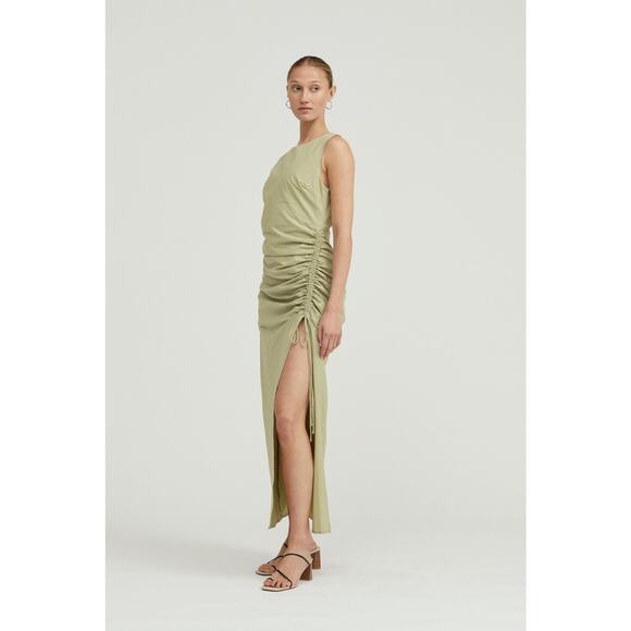 Third Form Drawn Deep Tank Maxi Dress Green Gathered Skirt Side Slit Sz 8 - Picture 2 of 13